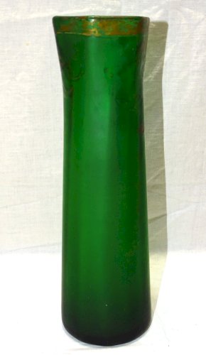 -ANCIEN VASE PATE DE VERRE de COULEUR VERTE MOTIFS Dorés Estompés VITRINE     D