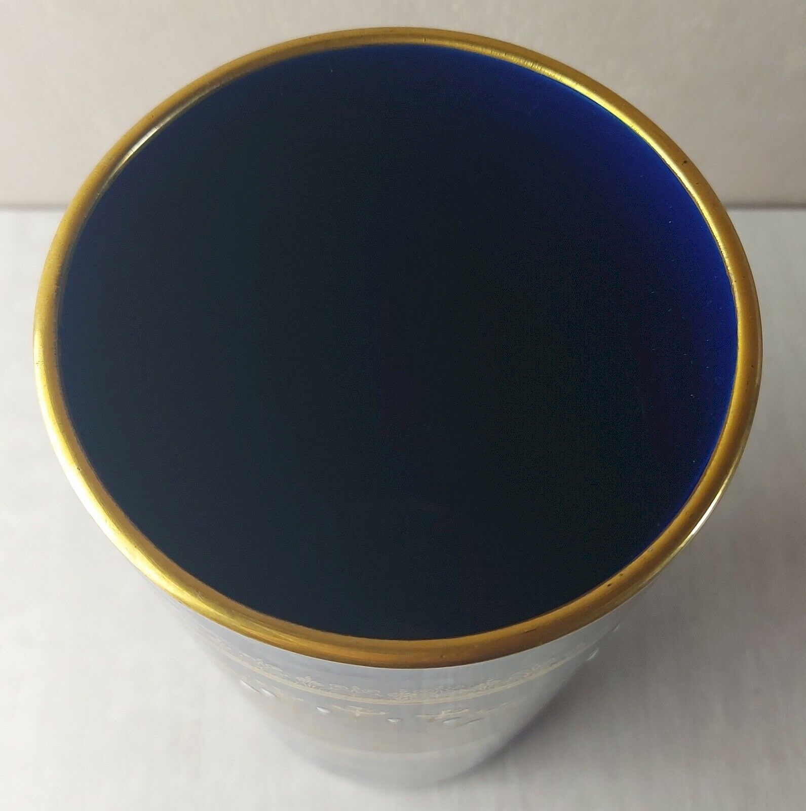 Ancien vase rouleau, bleu, en céramique émaillée, Lunéville napoléon III Bleu/Doré Floral