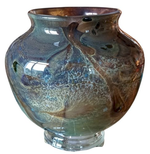 Ancien Vase Verre Soufflé Style Murano Couleur Irisée Années 1960