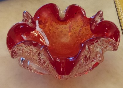 Ancien Vide Poche Cendrier Coupe Coupelle Forme Fleur Verre Murano Italie