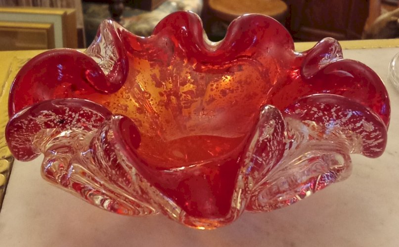 Ancien Vide Poche Cendrier Coupe Coupelle Forme Fleur Verre Murano Italie