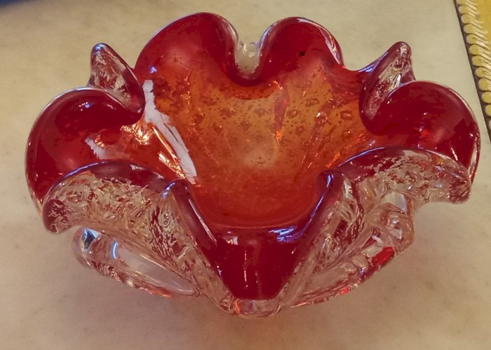 Ancien Vide Poche Cendrier Coupe Coupelle Forme Fleur Verre Murano Italie