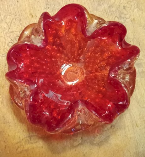 Ancien Vide Poche Cendrier Coupe Coupelle Forme Fleur Verre Murano Italie