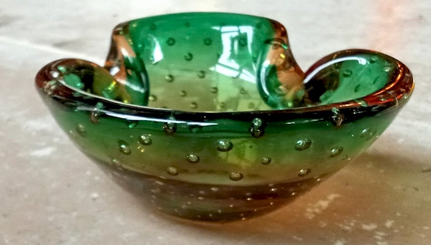 Ancien Vide Poche Cendrier Coupe Coupelle Verre Bullé Design old ashtray