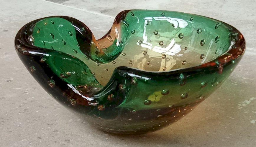 Ancien Vide Poche Cendrier Coupe Coupelle Verre Bullé Design old ashtray