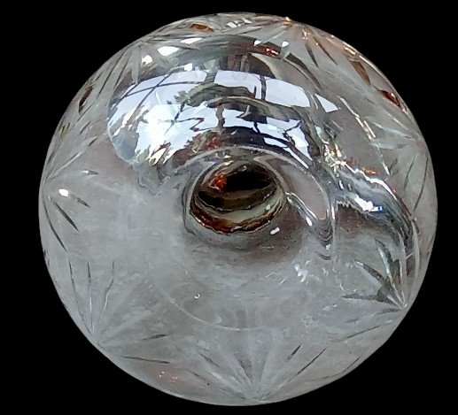 Ancienne Aiguière Carafe Cristal Métal Argenté Fleuron Empire Art De La Table