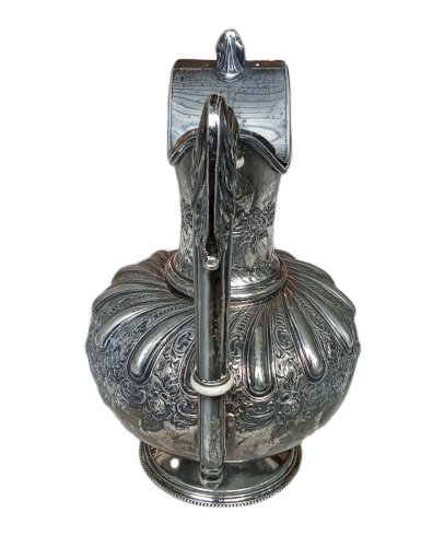 Ancienne Aiguière Carafe Métal Argenté Art De La Table Ancien Décor Floral