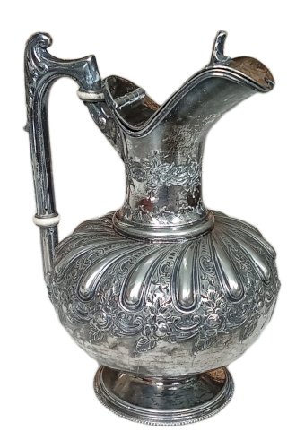 Ancienne Aiguière Carafe Métal Argenté Art De La Table Ancien Décor Floral