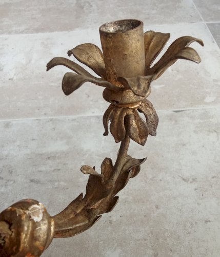 Ancienne Applique Fer Forgé Doré 19 Ème Antique Gold Wrought Iron Wall Lamp