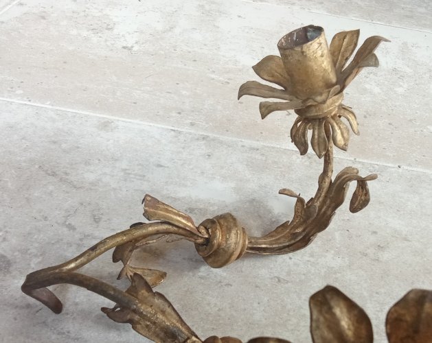 Ancienne Applique Fer Forgé Doré 19 Ème Antique Gold Wrought Iron Wall Lamp