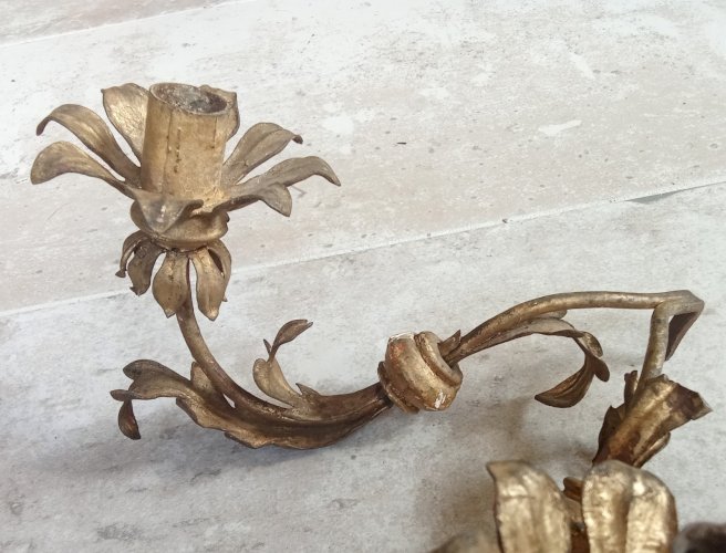 Ancienne Applique Fer Forgé Doré 19 Ème Antique Gold Wrought Iron Wall Lamp