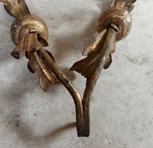 Ancienne Applique Fer Forgé Doré 19 Ème Antique Gold Wrought Iron Wall Lamp