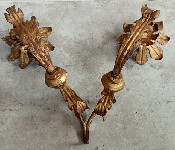 Ancienne Applique Fer Forgé Doré 19 Ème Antique Gold Wrought Iron Wall Lamp