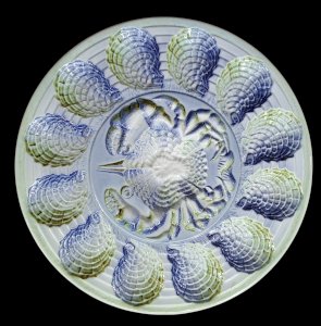 Old Plate Old Dish Crustaceans Oysters Sarreguemines France Majolica