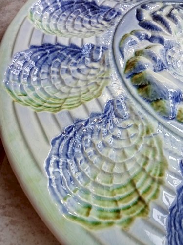 Ancienne Assiette Ancien Plat Crustacés Huîtres Sarreguemines France Barbotine