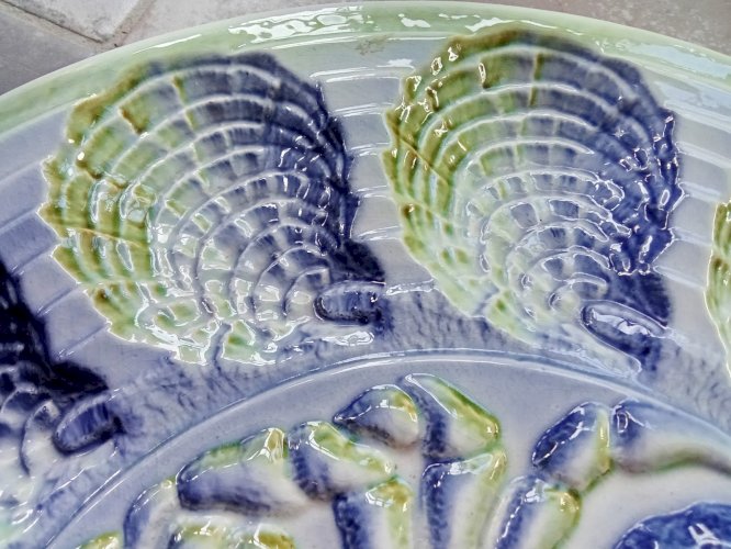 Ancienne Assiette Ancien Plat Crustacés Huîtres Sarreguemines France Barbotine