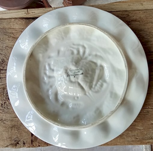 Ancienne Assiette Ancien Plat Crustacés Huîtres Sarreguemines France Barbotine