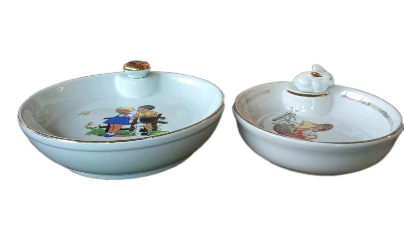 Ancienne assiette d enfant à bouillie chauffante porcelaine Salins Old kid plate