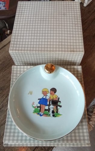 Ancienne assiette d enfant à bouillie chauffante porcelaine Salins Old kid plate