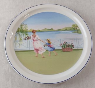 Old plate decorated with spring, romantic seasons, Villeroy Boch ceramic.