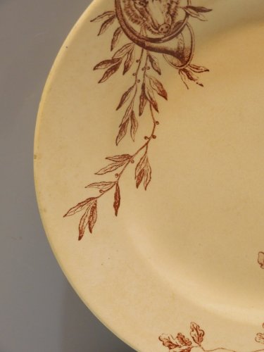 -ANCIENNE ASSIETTE DESSERT JULES VIEILLARD Bordeaux Service GIBIER Déco LIEVRE D