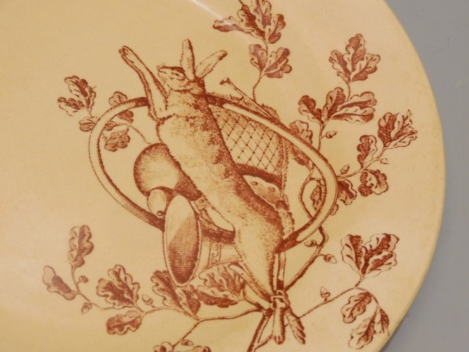 -ANCIENNE ASSIETTE DESSERT JULES VIEILLARD Bordeaux Service GIBIER Déco LIEVRE D