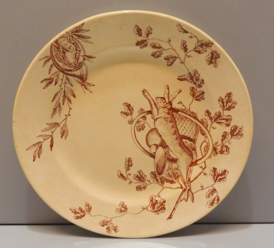 -ANCIENNE ASSIETTE DESSERT JULES VIEILLARD Bordeaux Service GIBIER Déco LIEVRE D