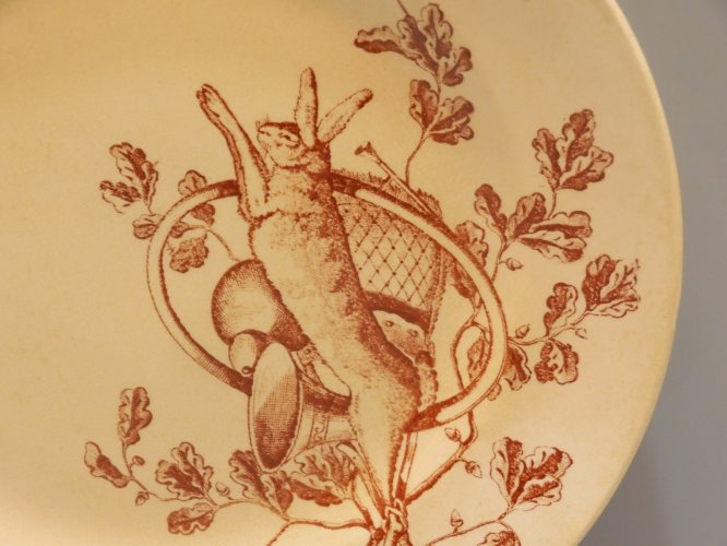 -ANCIENNE ASSIETTE DESSERT JULES VIEILLARD Bordeaux Service GIBIER Déco LIEVRE D