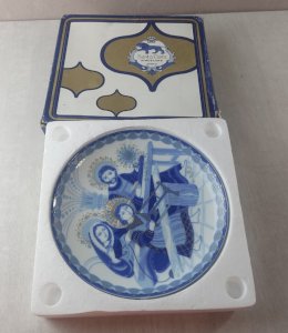 Ancient porcelain plate, religious decoration, Santa Clara Spain