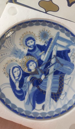 Ancienne assiette en porcelaine, décor religieux, Santa Clara Spain ^