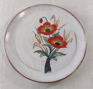 Old wall plate decorated with flowers, handmade, Vallauris