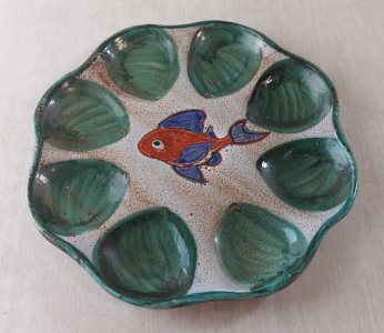 Old plate / oyster dish, ceramic from Vallauris, Daniel Etienne