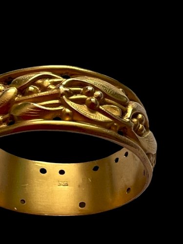 Ancienne Bague Alliance D’époque Art Nouveau Unisexe Marque Fix 61,5 FR Feuille