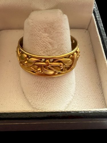 Ancienne Bague Alliance D’époque Art Nouveau Unisexe Marque Fix 61,5 FR Feuille