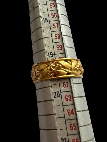 Ancienne Bague Alliance D’époque Art Nouveau Unisexe Marque Fix 61,5 FR Feuille