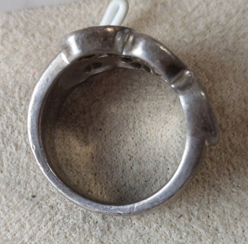Ancienne bague décor coeurs, en argent massif, Ti Sento ^