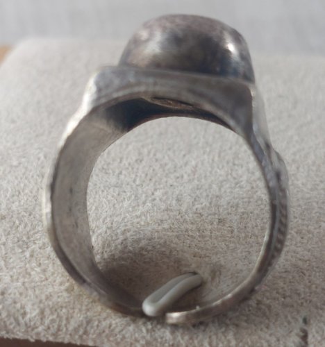 Ancienne bague, décor tête de mort / Biker, ajustable, en métal argenté ^