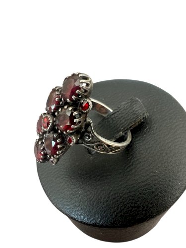 Ancienne Bague Marquise grenats Argent ancienne vintage XIXe siècle Poinçonné