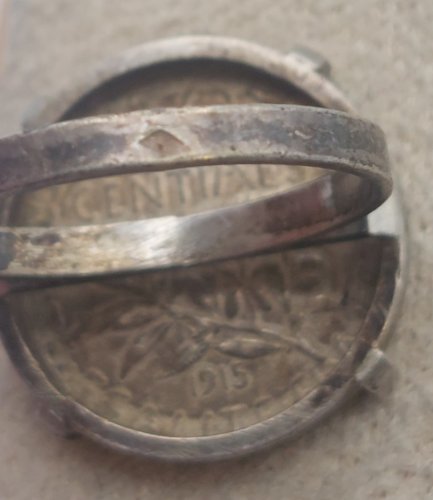 Ancienne bague, pièce de monnaie, 50 centimes semeuse, 1915, en argent