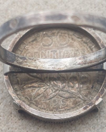 Ancienne bague, pièce de monnaie, 50 centimes semeuse, 1915, en argent
