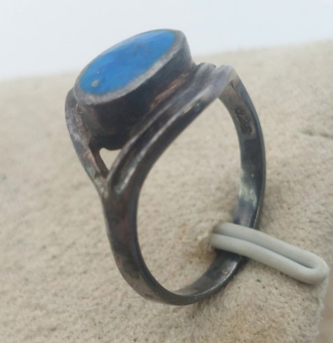 Ancienne bague pierre turquoise ethnique, en argent massif ^