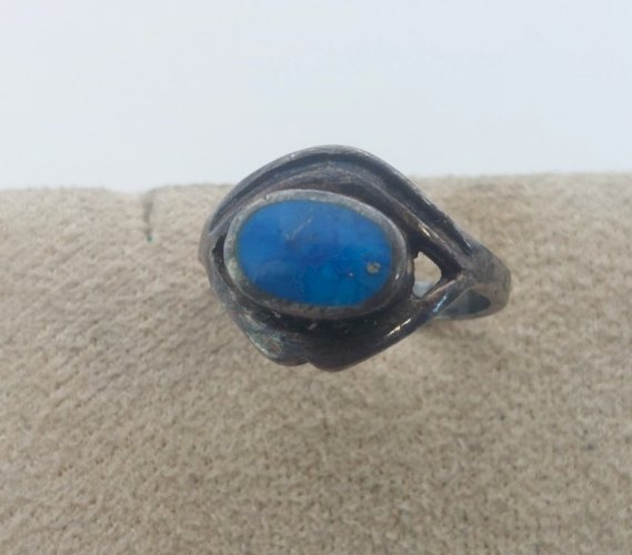 Ancienne bague pierre turquoise ethnique, en argent massif ^