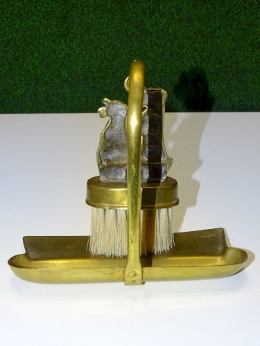 -ANCIENNE BALAYETTE de TABLE en LAITON SEALYHAMS avec 2 CHIENS déco Table   D