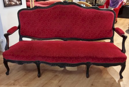 Antique Napoleon III Style Louis XV Sofa Bench 15 Red Velvet Blackened Wood
