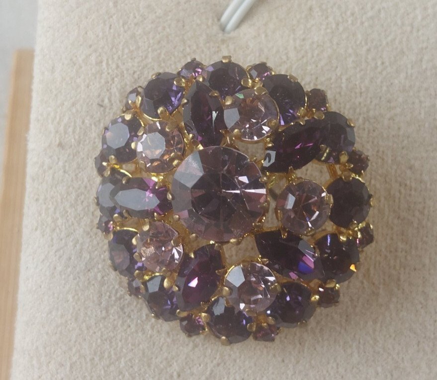 Broche Vintage En Métal Doré Avec Strass - Belle Pièce Ancienne, Bon état