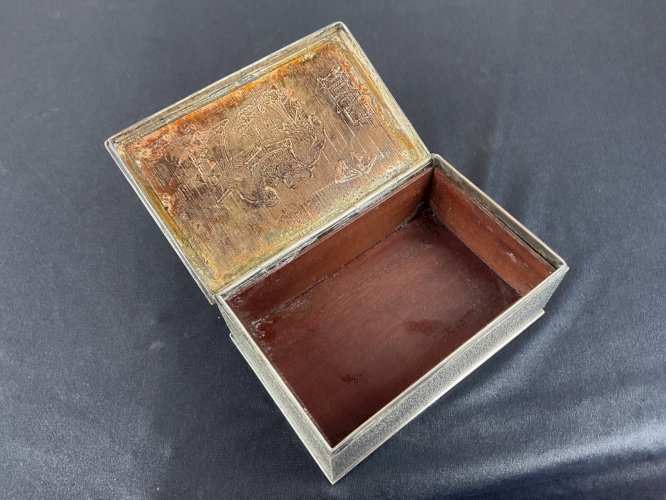 ANCIENNE BOITE A cigarettes CUIVRE ARGENTE GRAVEUR BOTTINI les trois fumeurs
