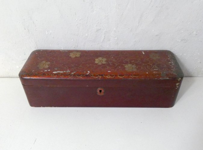 Ancienne boite à gants en bois laqué coffret orientaliste art nouveau glove box
