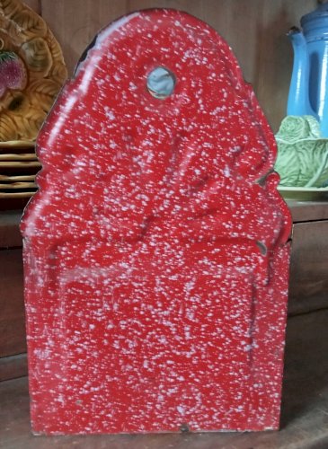 Ancienne Boite à Sel Tole Émaillée Rouge blanc Cuisine Ancienne Vintage