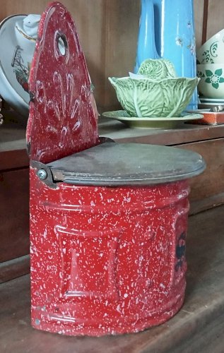 Ancienne Boite à Sel Tole Émaillée Rouge blanc Cuisine Ancienne Vintage