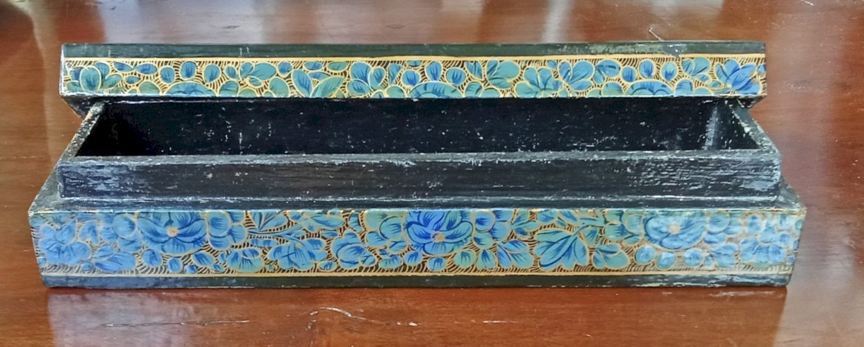 Ancienne boite à stylo/ plumier /boîte écriture Napoléon III Décor Floral Bleu